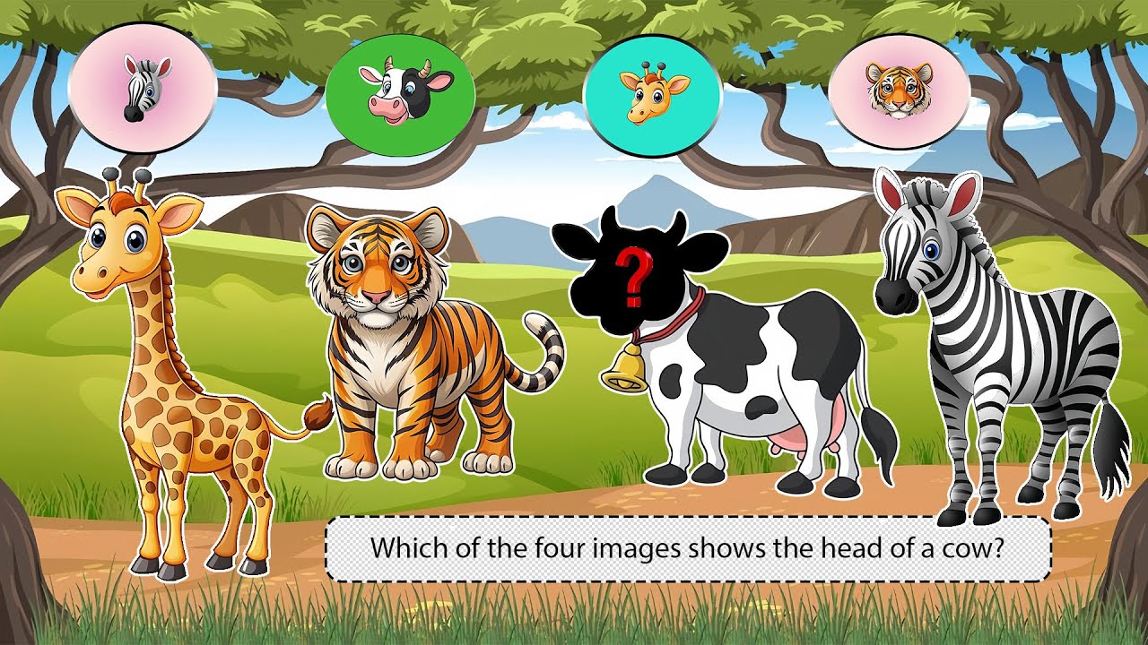 Guess the Animal Head ❓🐄 | Cow, Giraffe, Tiger & Zebra Challenge | Animal Puzzle Challenge!