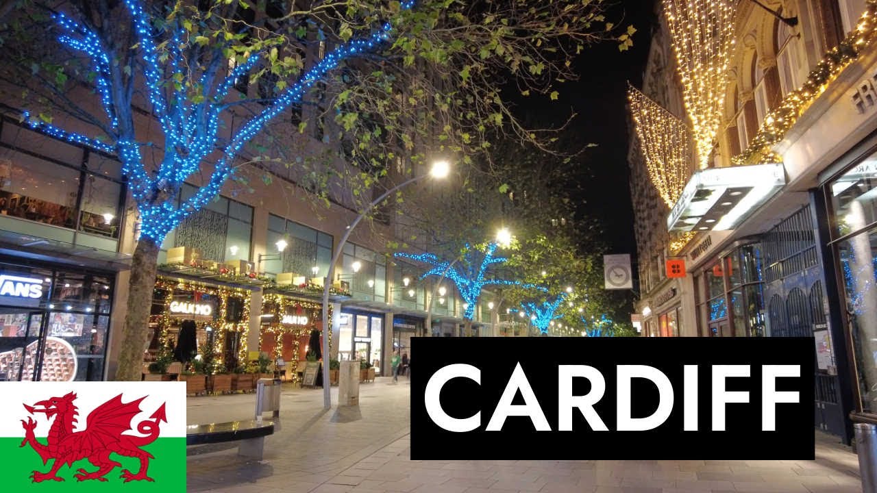 Cardiff City Cente at Night 🏴󠁧󠁢󠁷󠁬󠁳󠁿  | Christmas Lights Walking Tour