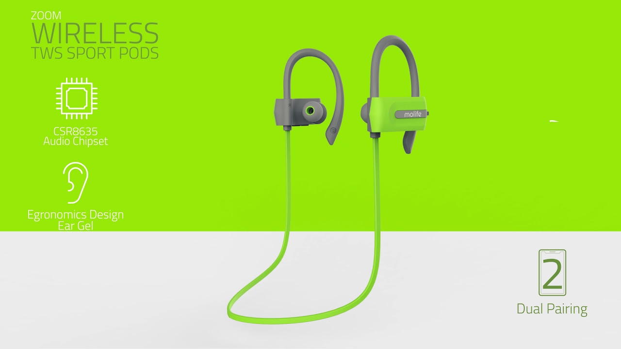 Molife Zoom Sports Wireless Bluetooth in-Ear Earphones with Mic and Earhooks