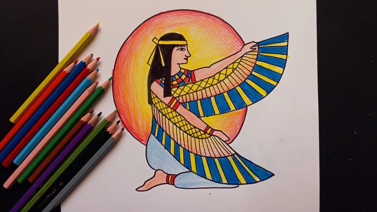 رسم الفن المصري القديم|| رسم الفن الفرعوني || رسم قلادة فرعونية || رسم الفراعنه