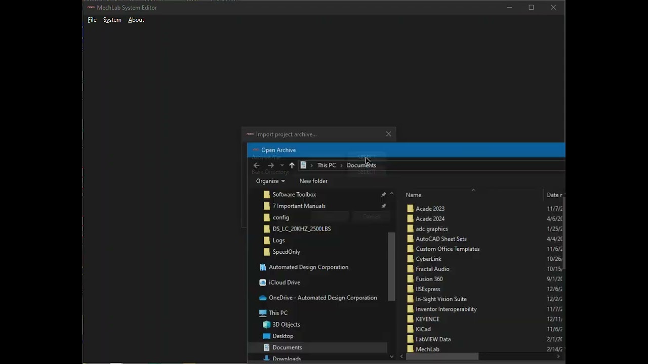 MechLab6 : Import a project archive