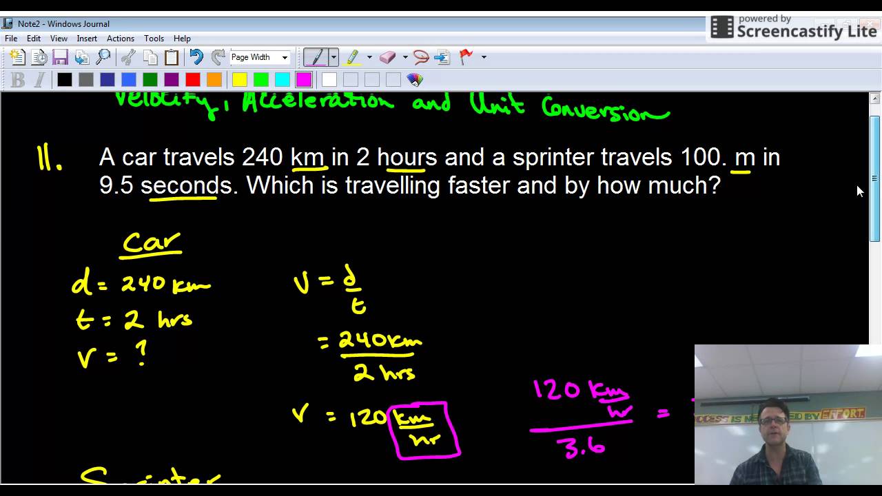 question 11 velocity acceleration and unit conversion