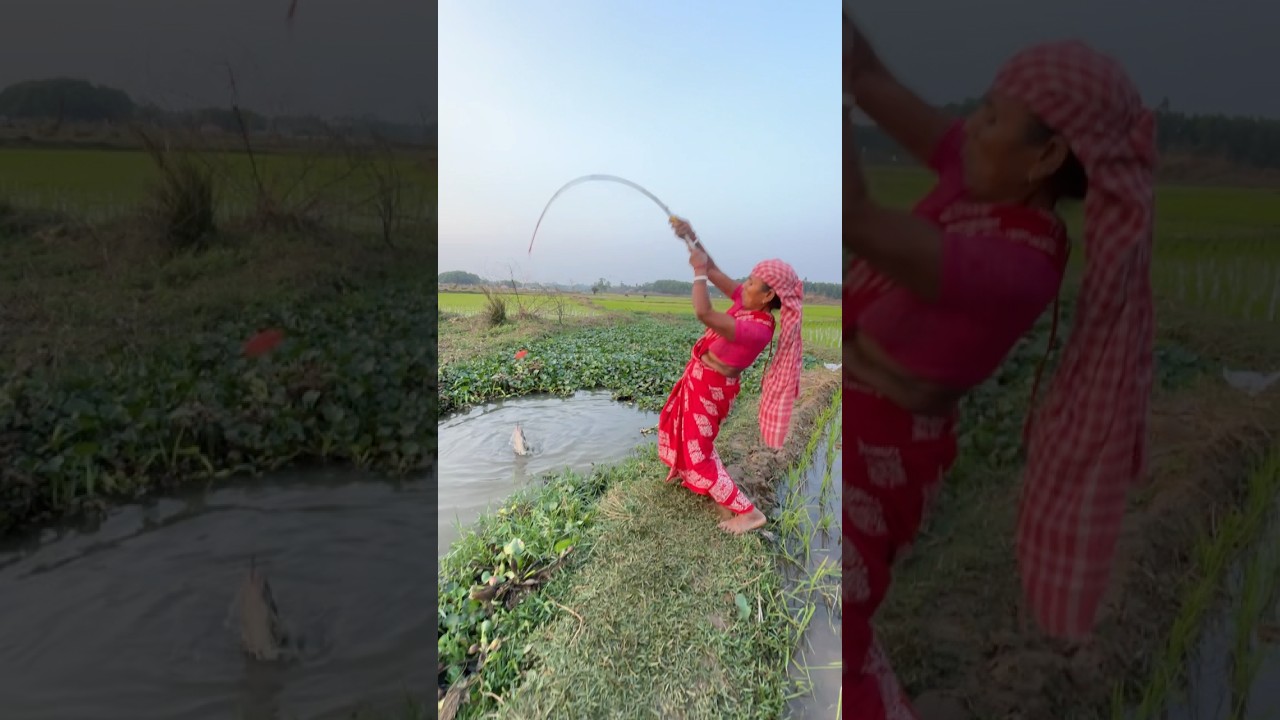Unique Hook Fishing by Beautiful cute lady || hook fishing #fishingmethods #fishing #shortsviral