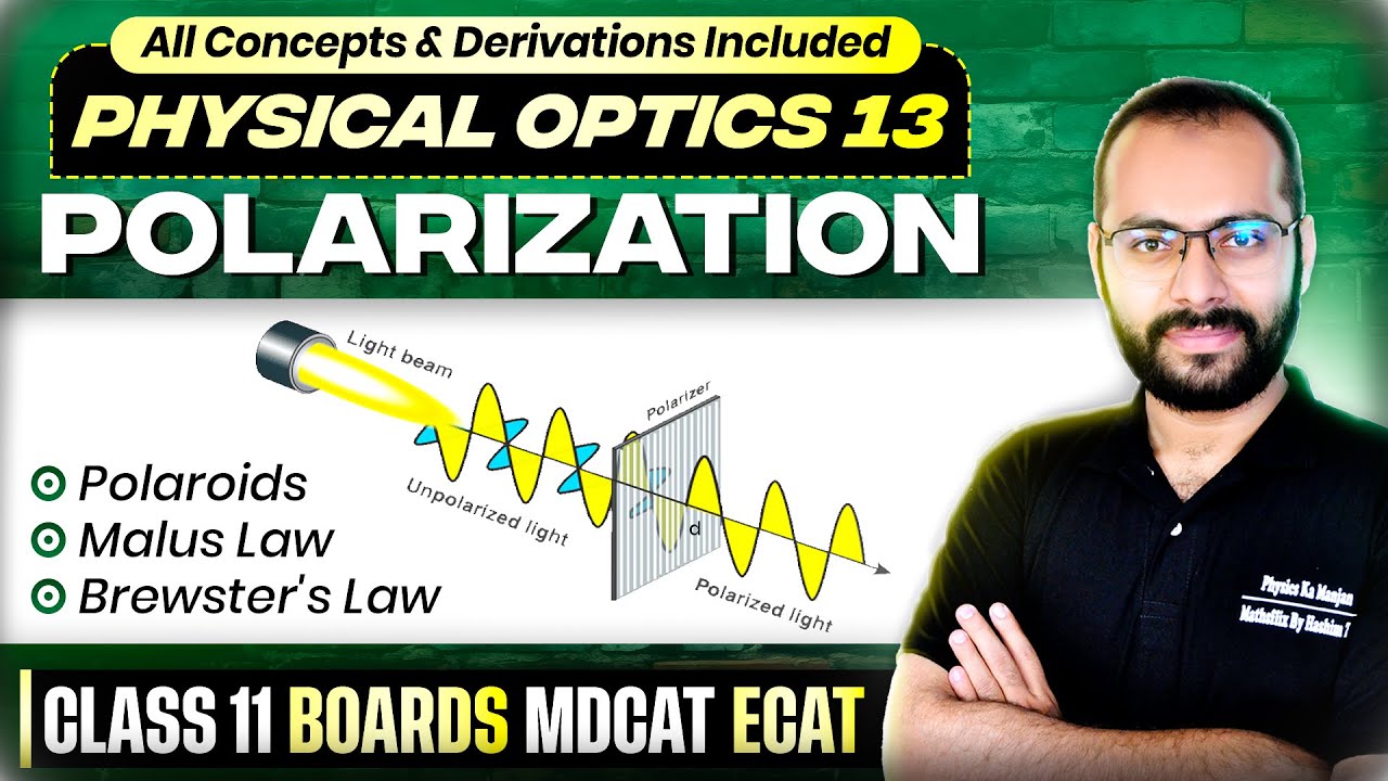 11 | Physical Optics 13 |  Polarization | Malus Law | Brewster's Law | Boards/ECAT/MDCAT