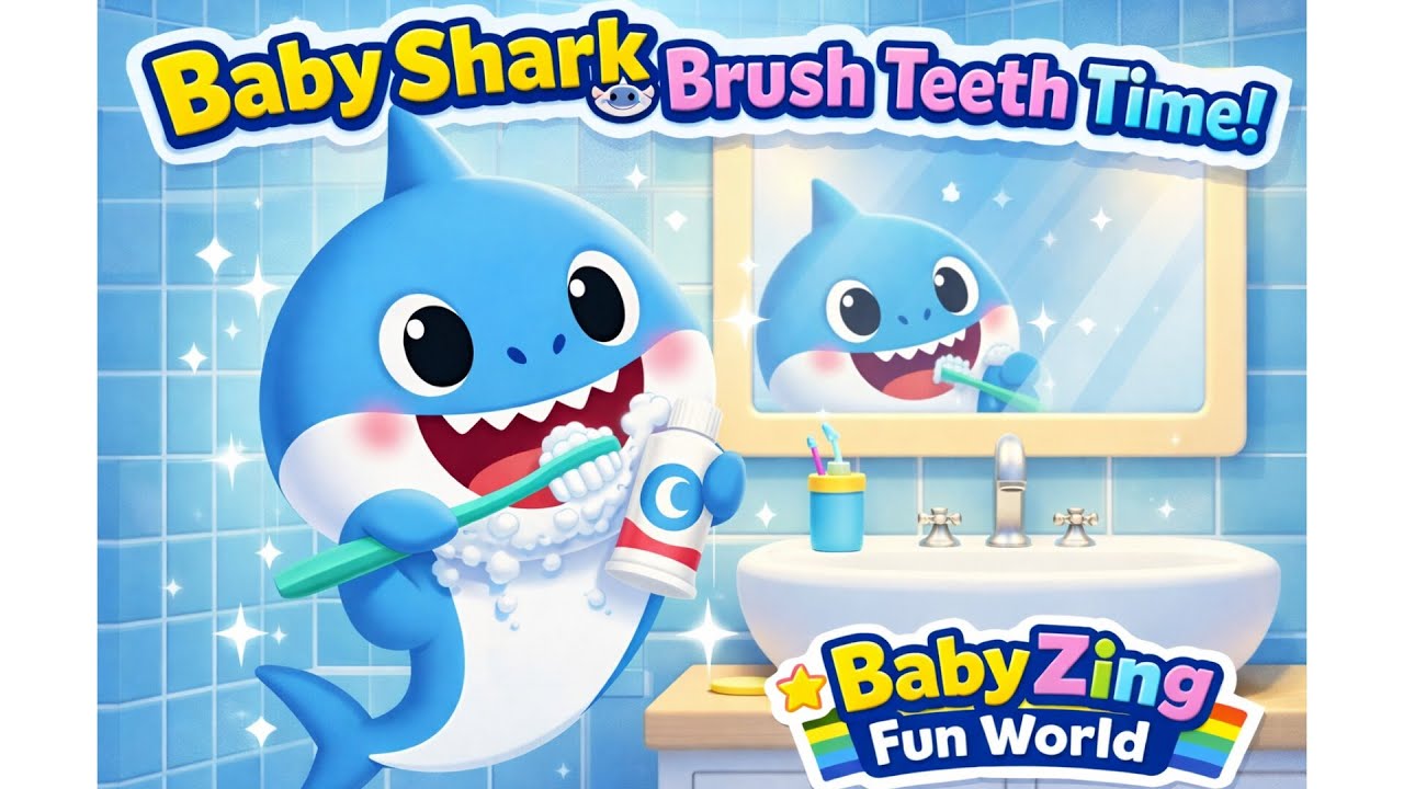 Baby Shark Brush Teeth Time 🦈🪥 | Kids Tooth Brushing Song | Baby Zing Fun World