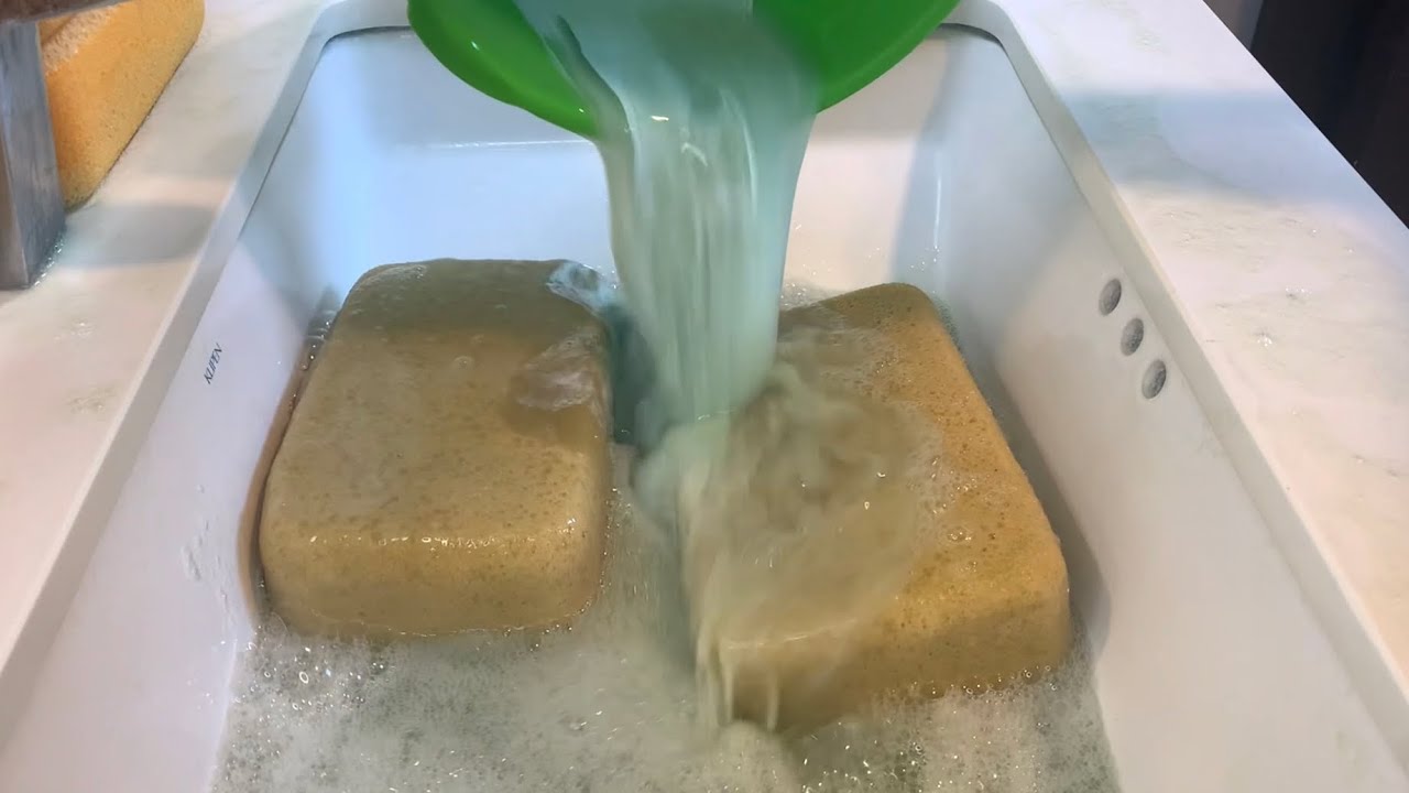 (🌲Pine + 💫Comet) + (🌲Pine + 🍽DishSoap) + 💦rinsing - sponge ASMR