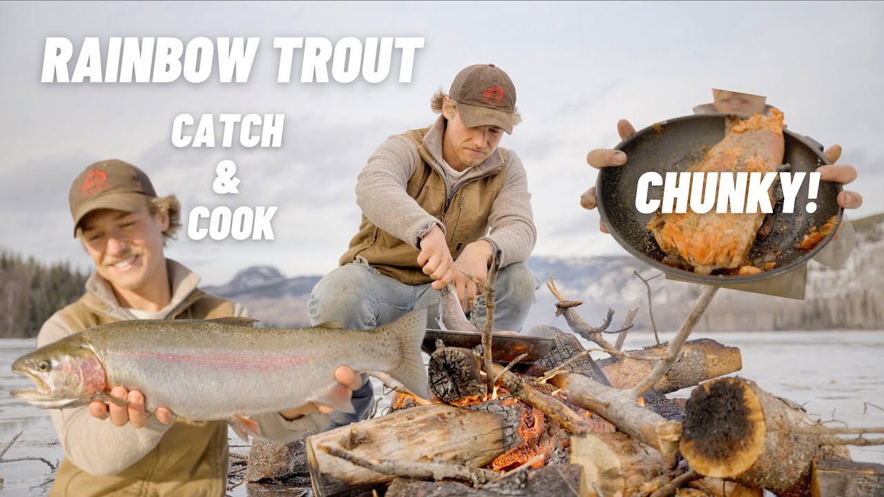 Ice Fishing Fat Rainbow Trout - Catch & Cook