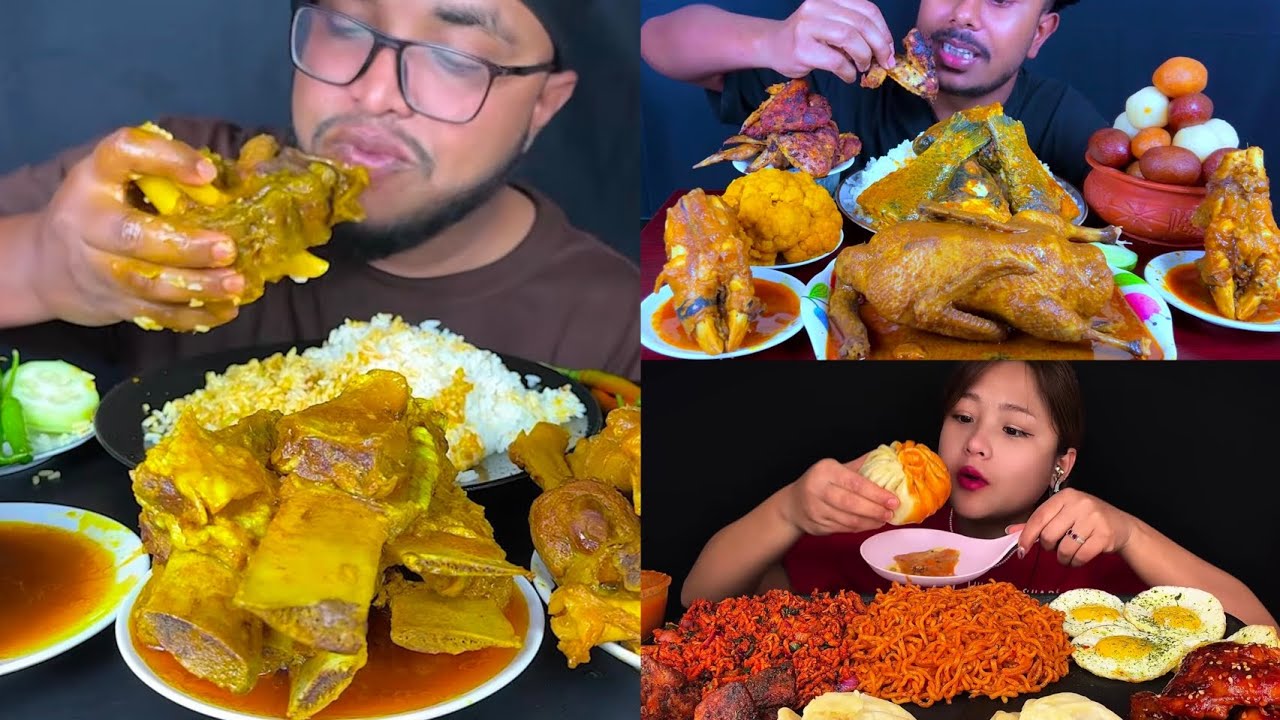 Chicken Leg Mutton Kosha Chicken Momos Whole Chicken Curry Rice Noodles Salad Mukbang