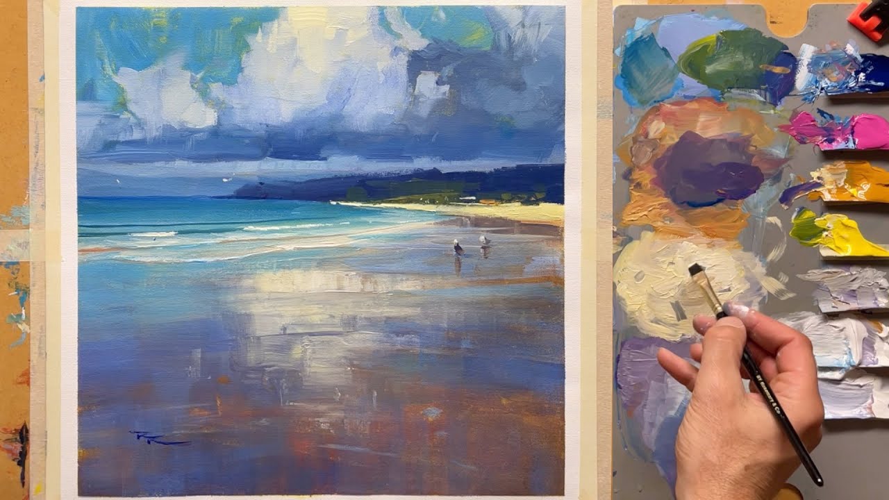 Mastering Reflections & Clouds | Beach Painting Tutorial for Beginners