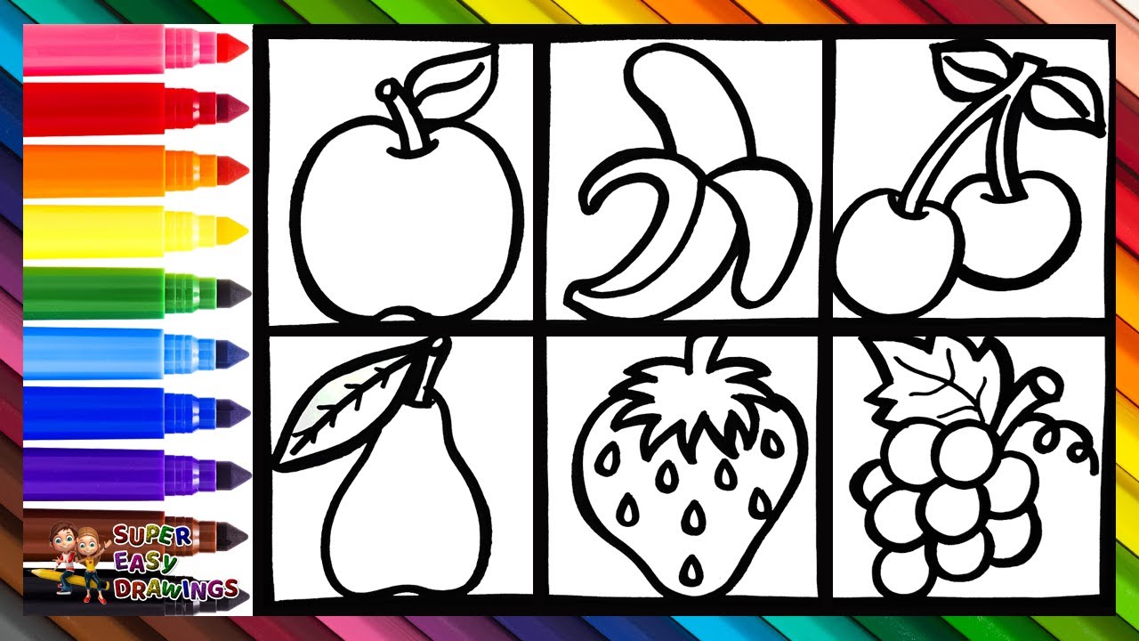 Draw And Color Fruits 🍎🍌🍊🍐🍇🍉🌈 Drawings For Kids