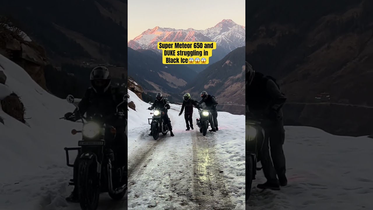 Super Meteor 650 KTM DUKE 250 struggling in Black Ice 2025 #shorts #automobile #trending #snow #yt