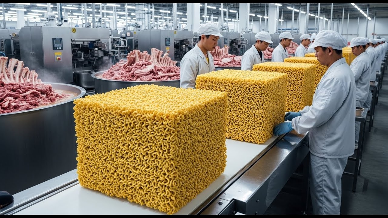 Inside The Largest Modern Ramen Factory USA: From Raw Beef Bone to Instant Noodle (Full Process)