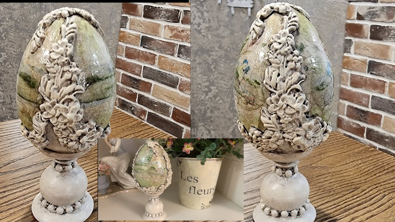 Декор  яйца, имитация слоновой кости, декупаж.  Egg decor, ivory imitation, decoupage.