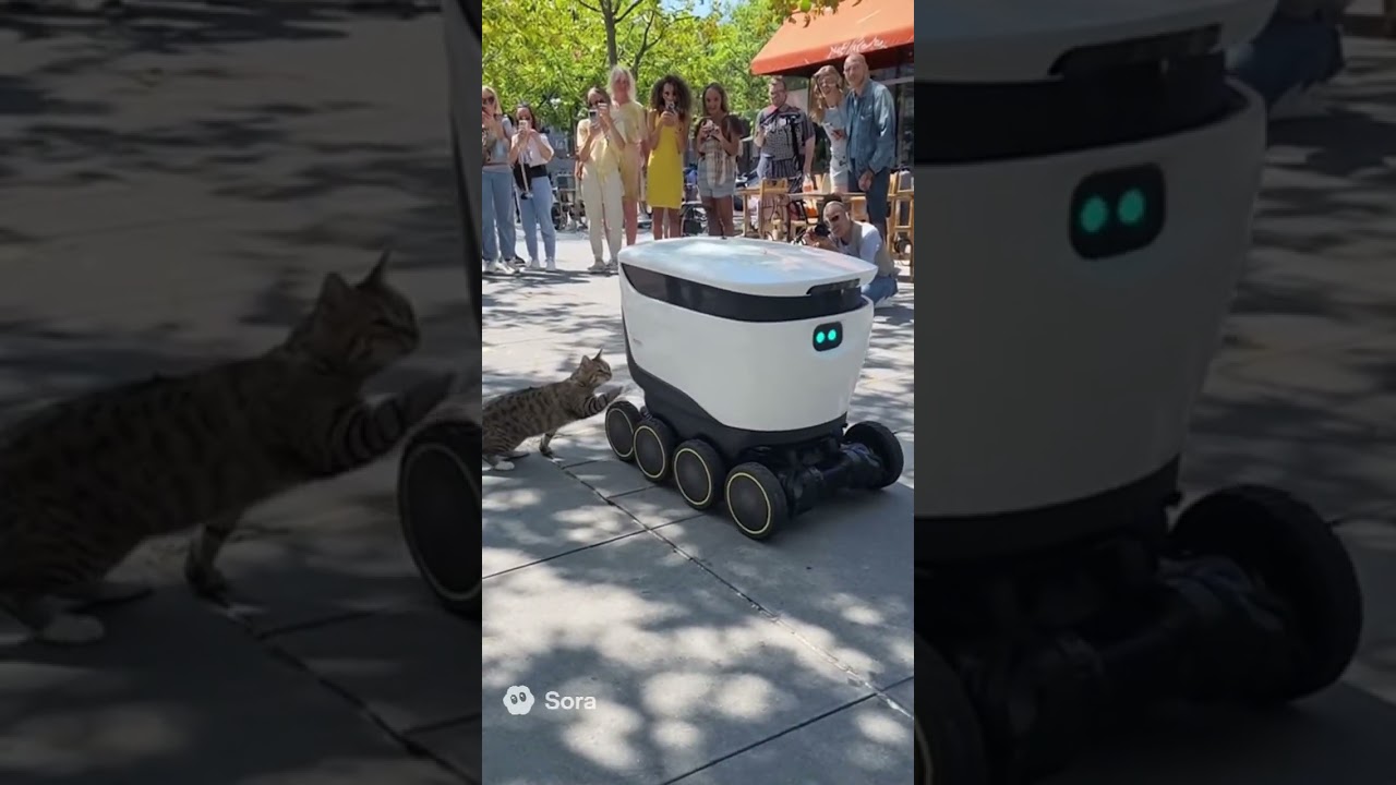 🐱 &ldquo;Cat Stops a Delivery Robot Like a Traffic Cop 😭🤖&rdquo;