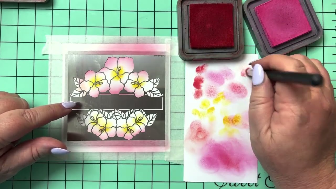 Hibiscus card with Sweet Poppy Stencils