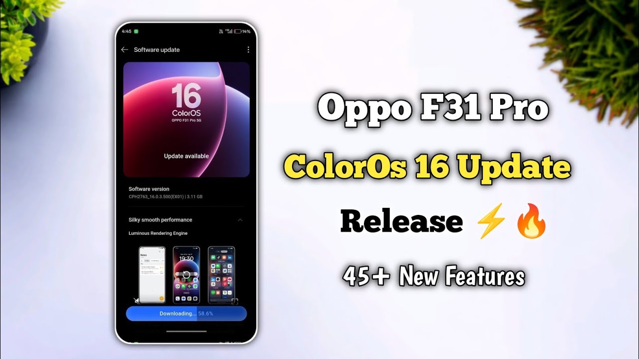 Oppo F31 Pro ColorOs 16 Update Release 🔥⚡  45+ New Features This Update | F31 Pro ColorOs 16 Update