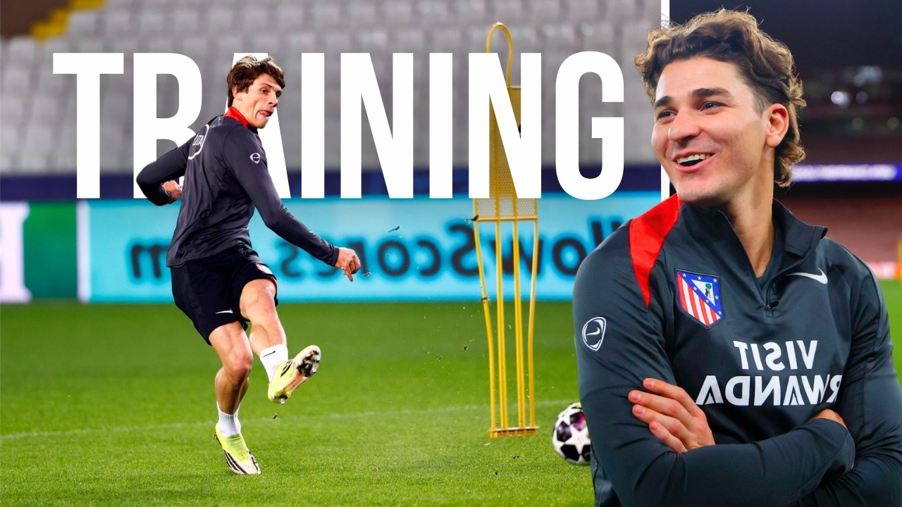 Último entrenamiento del Atlético antes del Club Brujas con Julián Álvarez