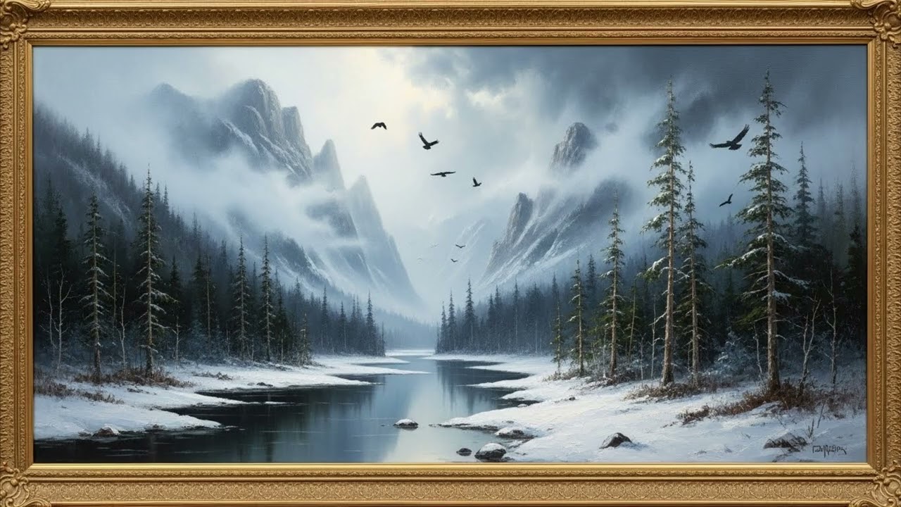 Framed Tv & Wall Art Screensaver | Ravens | WinterPainting | 10 Hours| TV Wallpaper