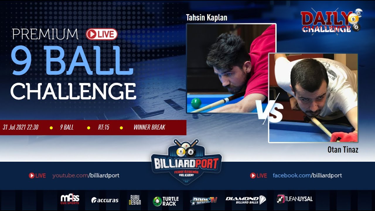BilliardPort Challenge Match:Tahsin Kaplan vs Otan  Tinaz (9 Ball,RaceTo:15,Winner Break)