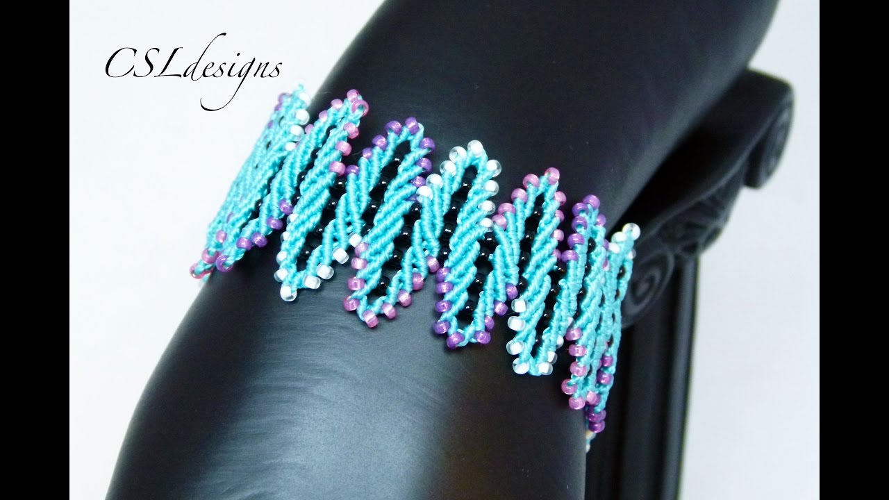 Beaded alternating leaves micro macrame bracelet