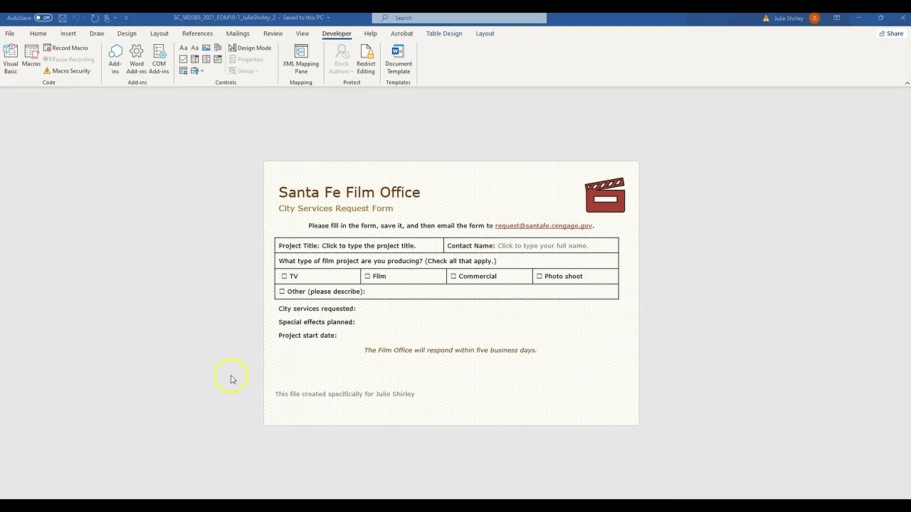 Word Module 10 Project 1 Santa Fe Film Office Creating an Online Form