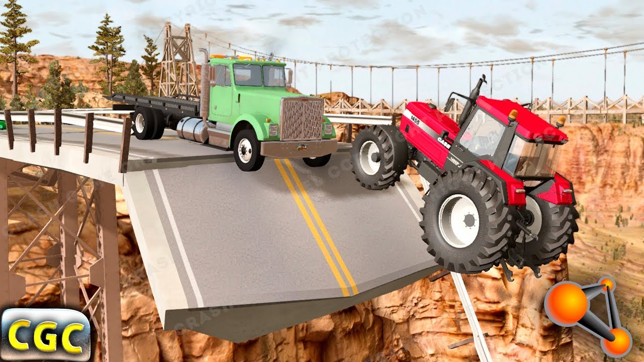 Collapsing Bridge Crashes (destructible bridge) BeamNG Drive
