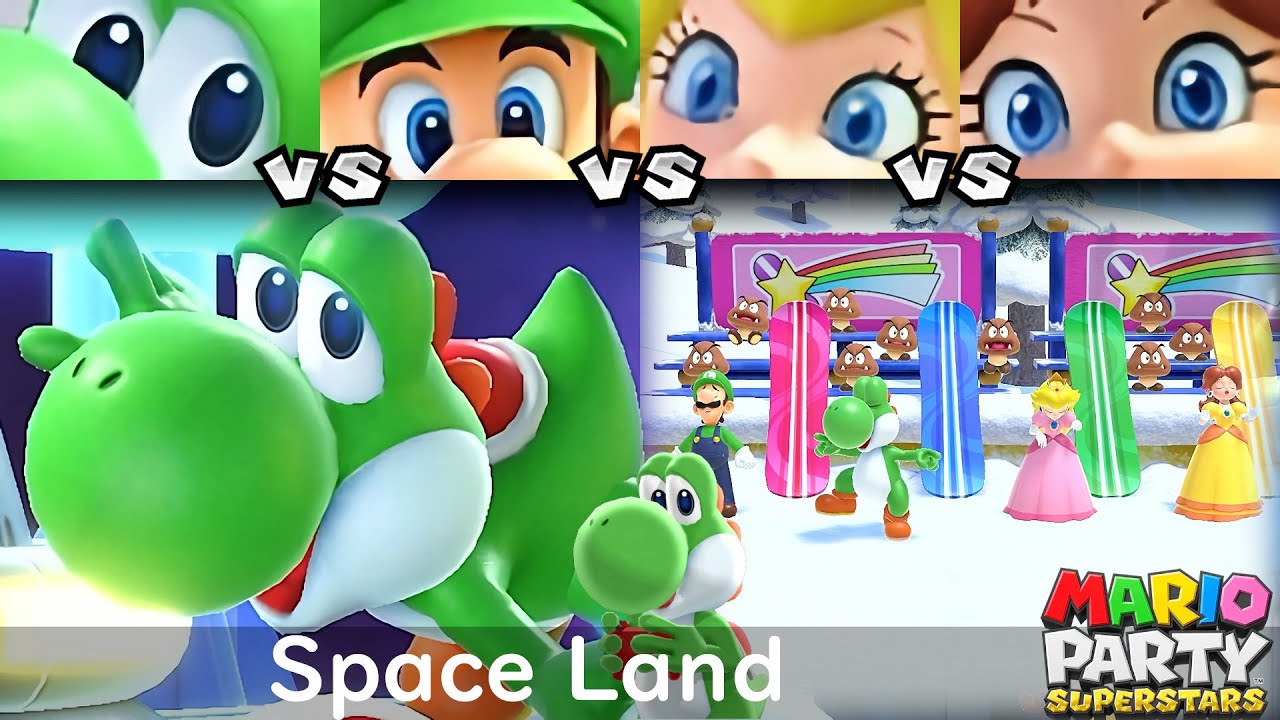 Mario Party Superstars Yoshi vs Luigi vs Peach vs Daisy in Space Land