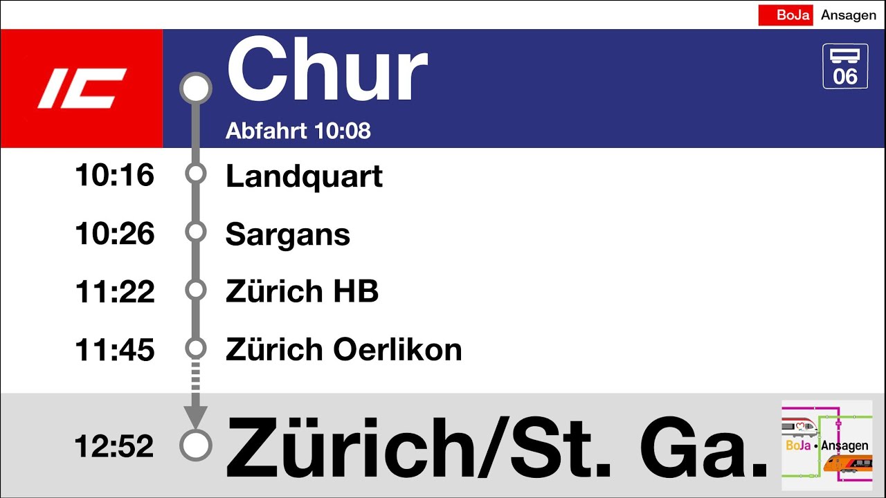 SBB Ansagen | IC (1) Chur - Zürich HB - St. Gallen | 2023 | BoJa Ansagen
