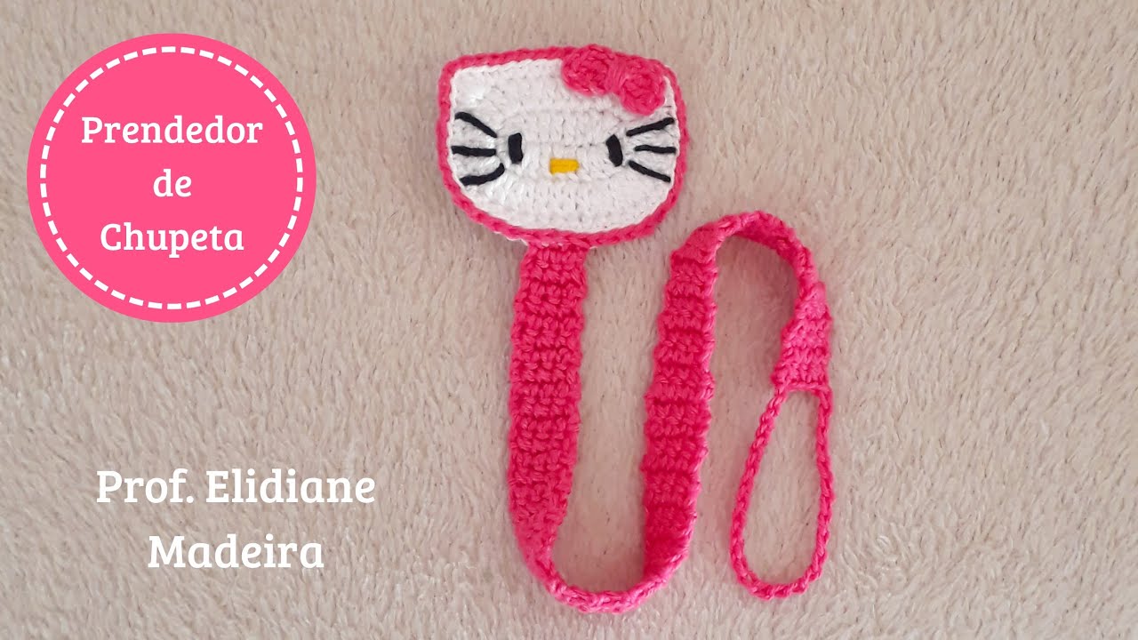 PRENDEDOR de CHUPETA HELLO KITTY em CROCHE