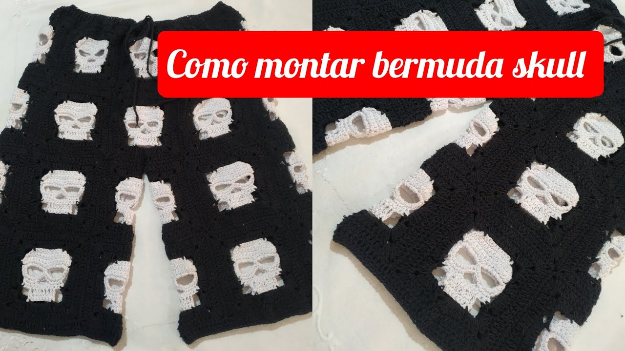 BERMUDA skull CAVEIRA DE CROCHÊ  requer experiência   #marcialobocroche