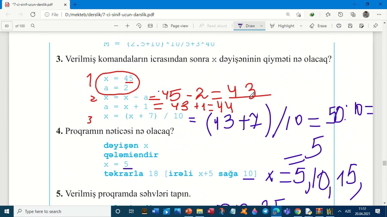 informatika 7-ci sinif Ümumiləşdirici sual və tapşırıqlar səh 78