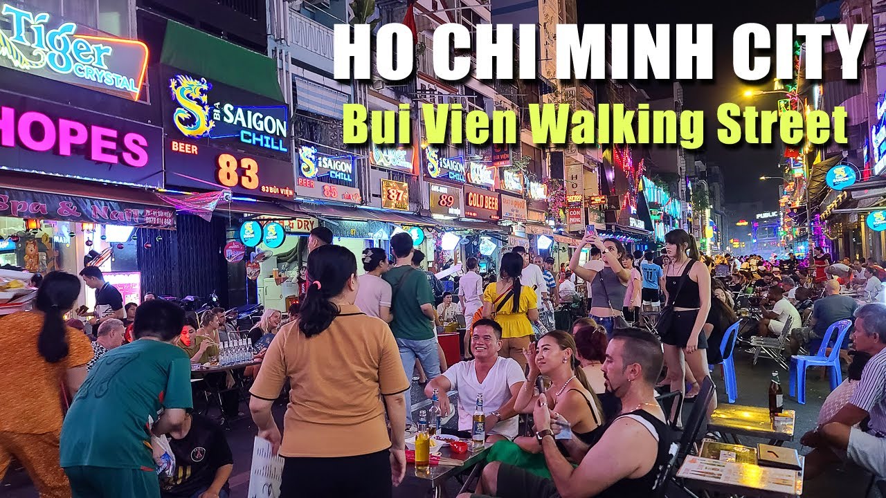 Пешеходная улица Буй Вьен (Phố đi bộ Bùi Viện) Район ночной жизни Хошимина - 4K Vietnam Walk