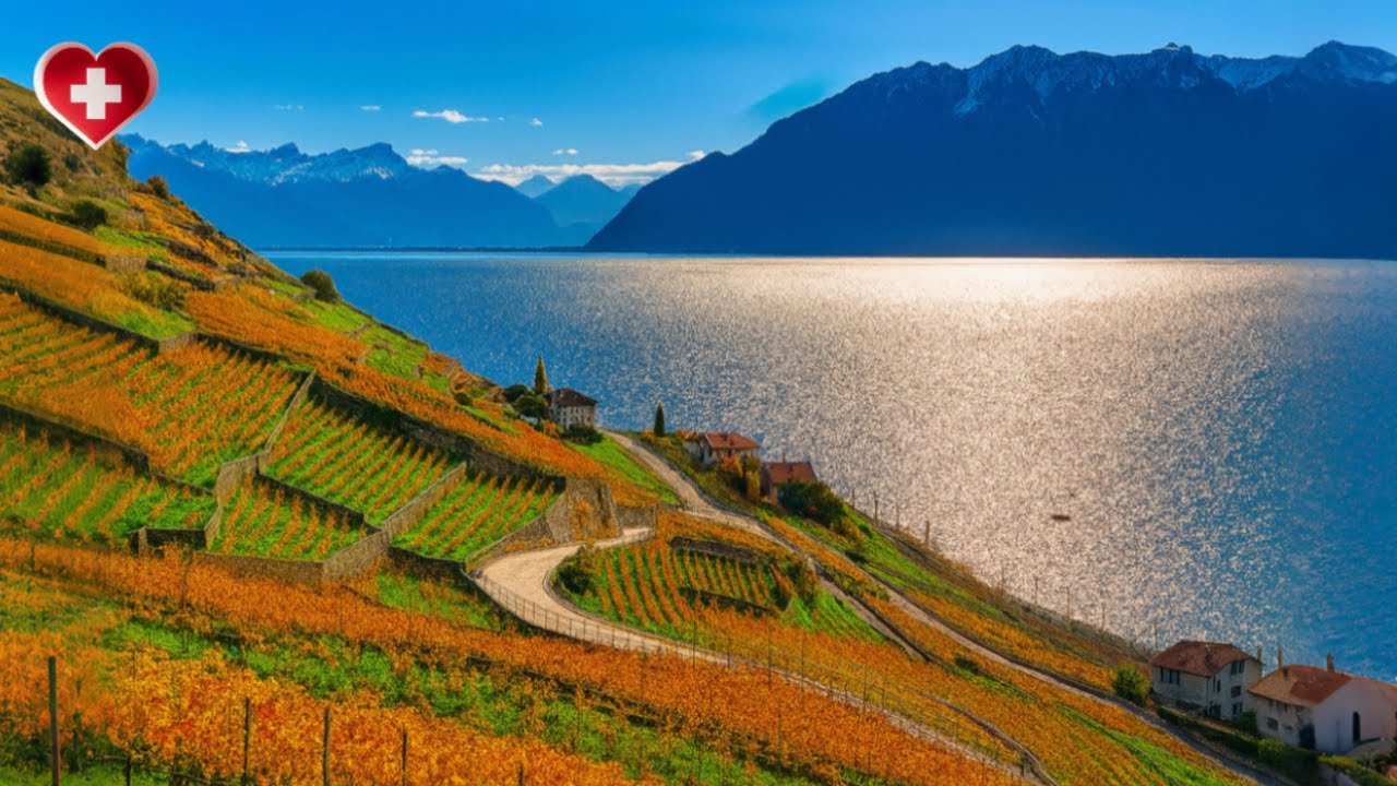 Осенняя прогулка в Лаво, Швейцария🇨🇭Тихие виноградники и величественные горы у Женевского озера[4K]