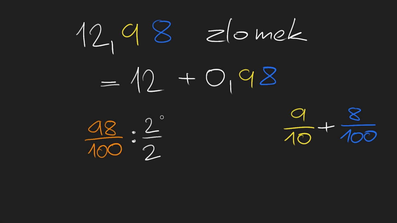 Převod desetinného čísla na zlomek: 12,98 | Desetinná čísla | Matematika | Khan Academy