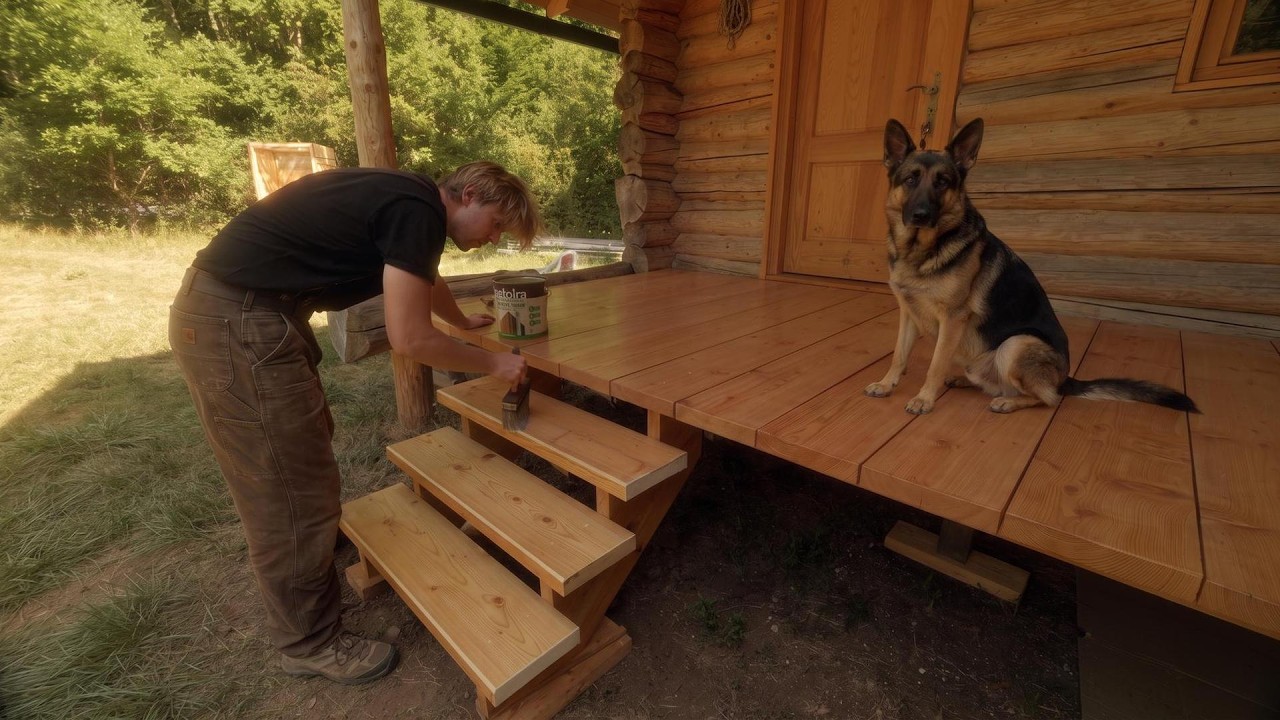 I'm Building Log Cabin Front Porch With My Dog | Off Grid Life