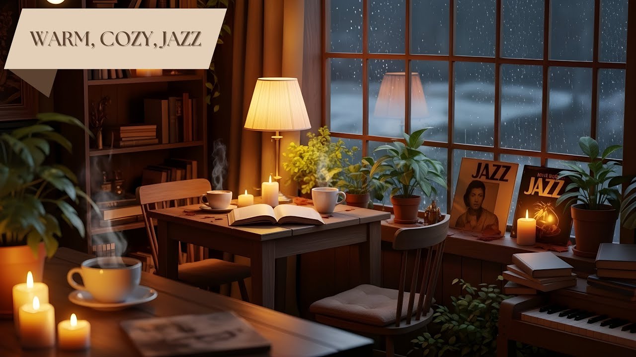 Rainy Night Jazz & Fireplace 🔥 Relaxing Instrumental Music for Study and Focus