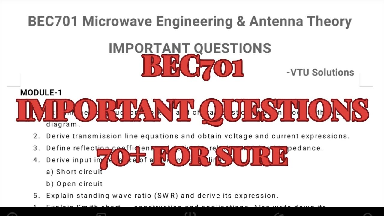 Microwave Eng. & Antenna Theory, Super important questions, BEC701, 22 scheam, 7th sem, ECE Stream