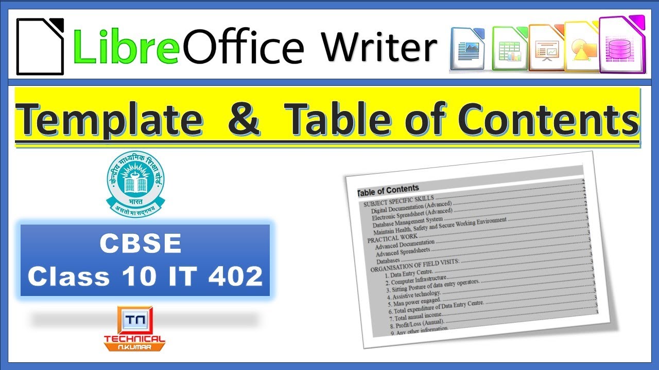 Template & Table of Contents (TOC) in LibreOffice Writer | CBSE Class 10 | Easy Explanation