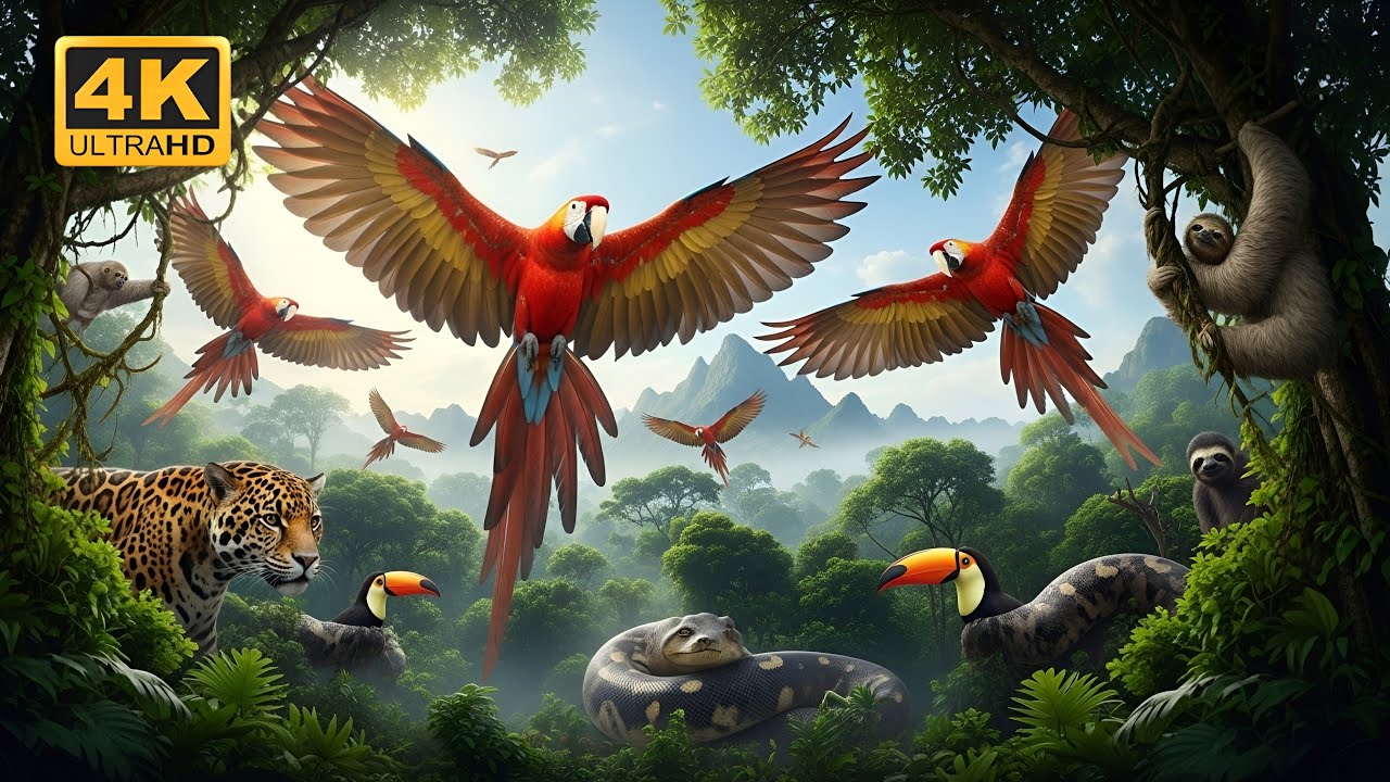Relaxing Moments in the Amazon: Macaws | Canopy Dawn (ASMR | 4K)