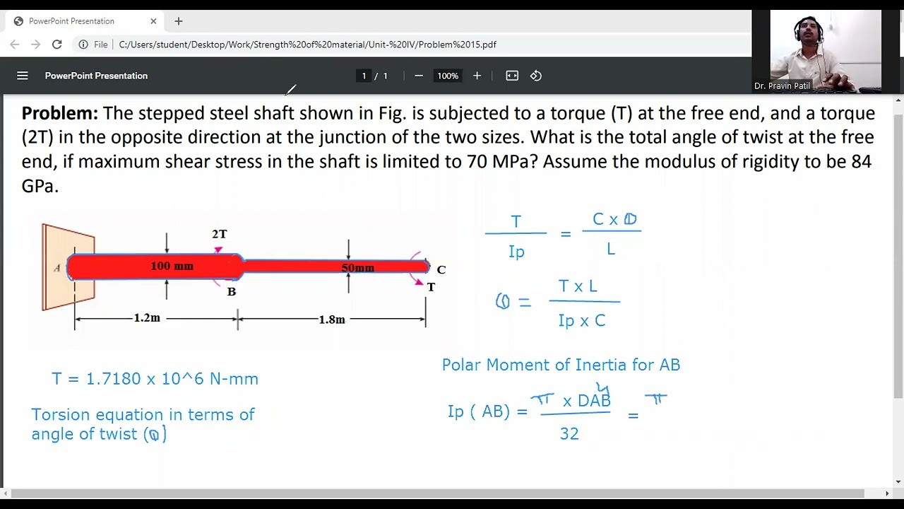 Problem on Torsion/Shaft of varying sections /Determination of angle of twist
