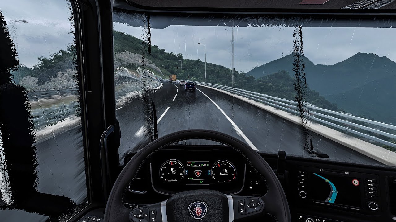 ETS2 1.55 / Realistic Rainy Driving - Scania R410 (Max2712 Sound) Euro Truck Simulator 2