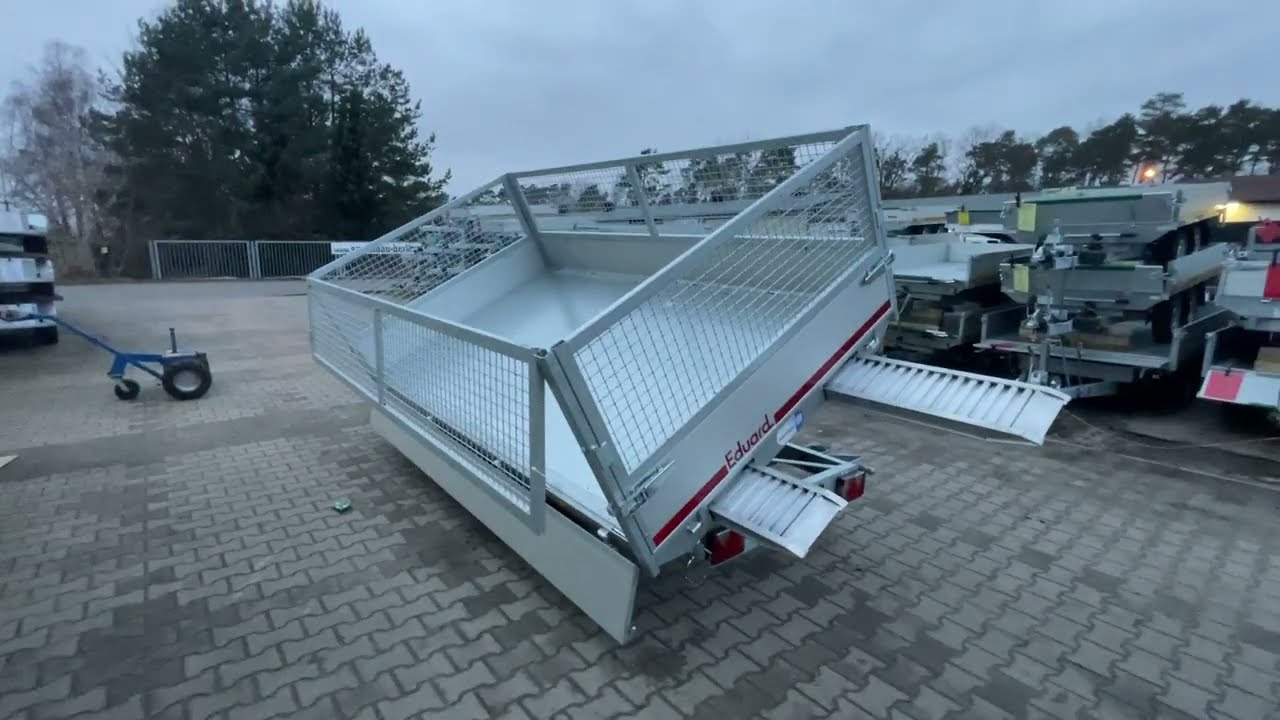 Anh&auml;nger Eduard Dreiseitenkipper 330x180x30cm 2700kg, e.-Kippbedienung + Handpumpe Rampen Laubgitter