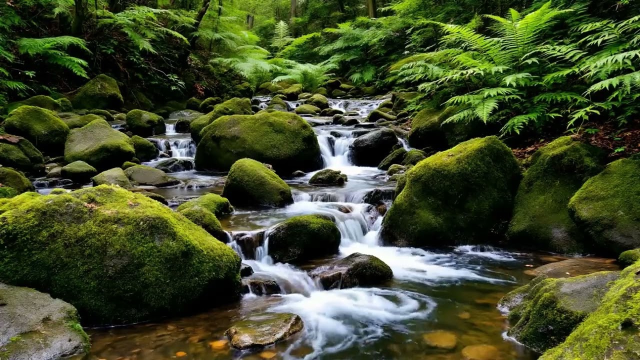 Natural Forest Ambience | Mossy Stream and Birds Singing