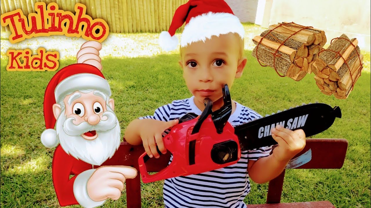 MOTOSSERRA DE BRINQUEDO / MOTOSSERRA INFANTIL / Tulinho recebe seu PRESENTE do PAPAI NOEL.