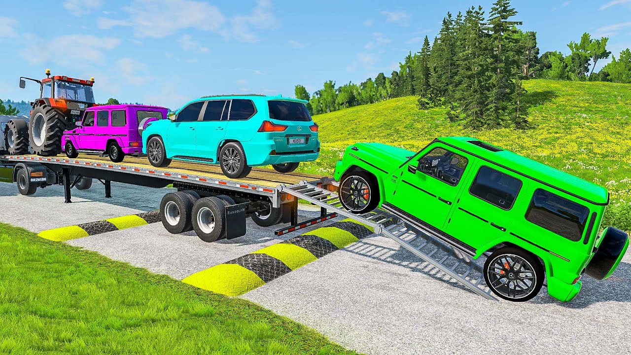 Flatbed Truck Mcqueen #28 | Transportation with Truck - Pothole vs Car - Beamng.Drive