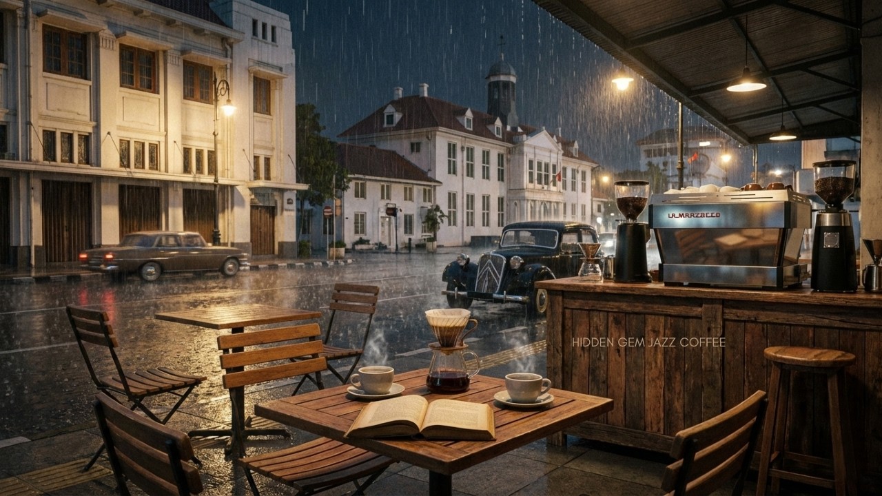Rainy Night Jazz Café ☕🌧️ Cozy Street Coffee Shop Ambience