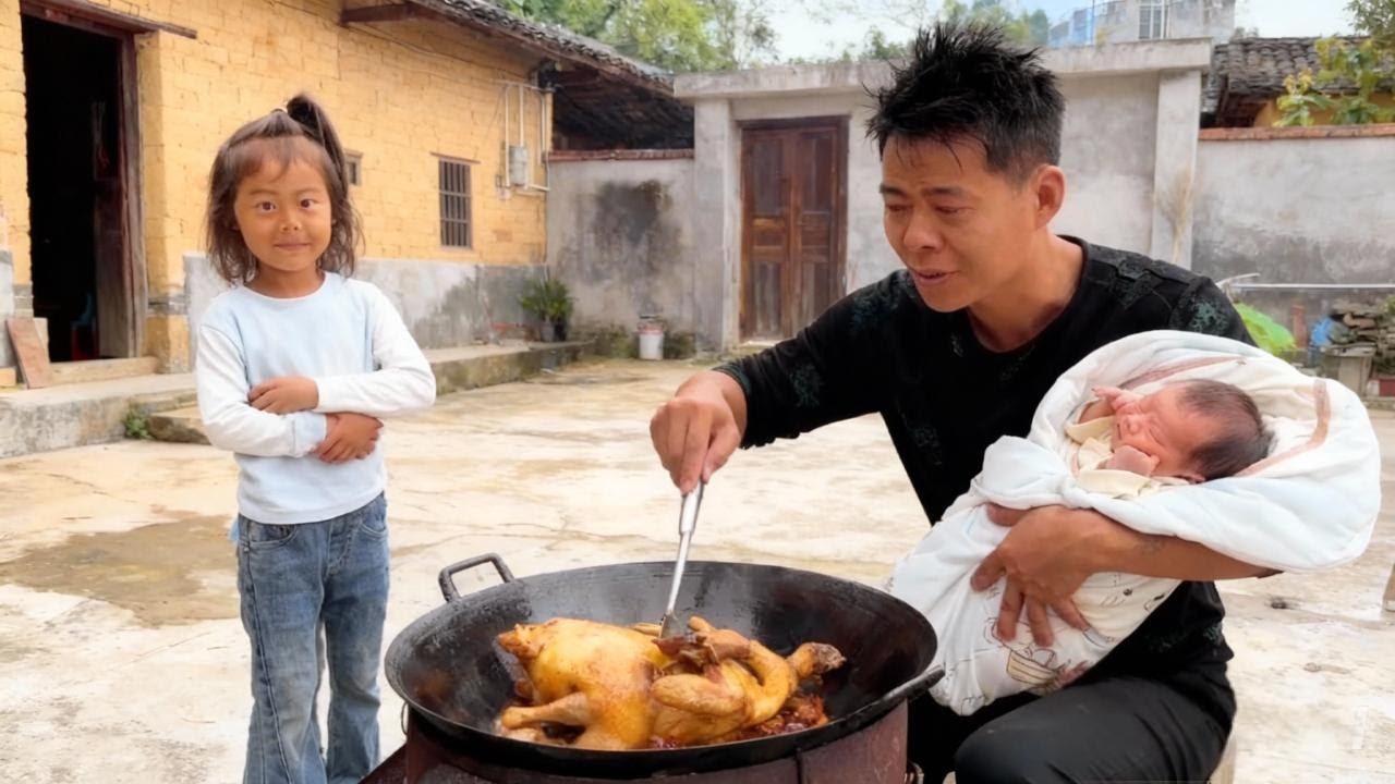 单亲爸爸肚子带娃，女儿乖巧懂事，不仅会帮忙干活还会照顾妹妹！#农村生活