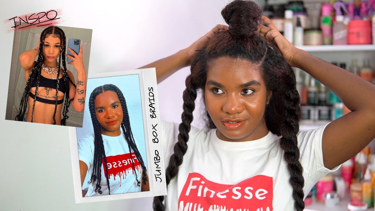 How to: Jumbo Box Braids on Natural Hair- No Extensions- Coi Leray Inspired