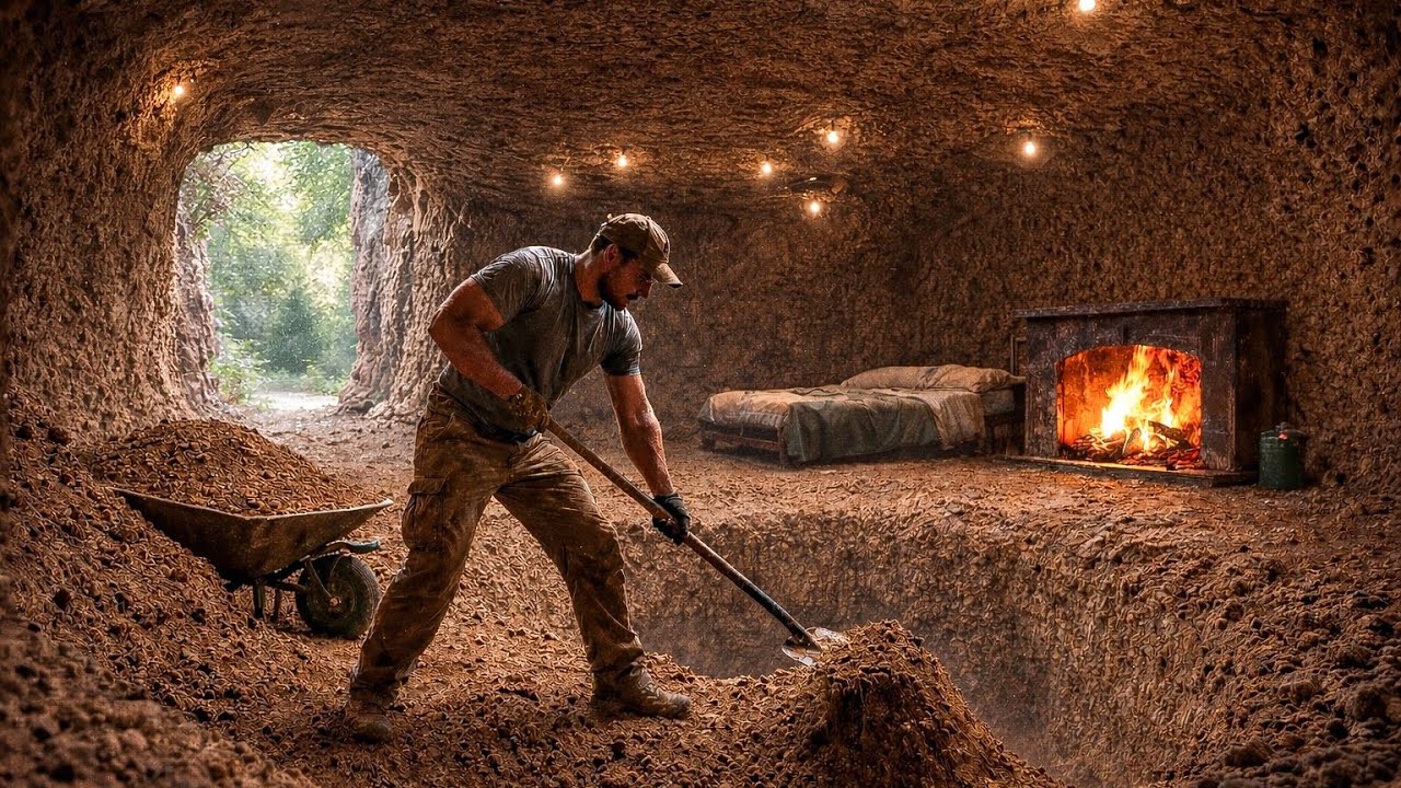 Alone in the Forest – Building a Secret Underground Shelter with a Cozy Fireplace