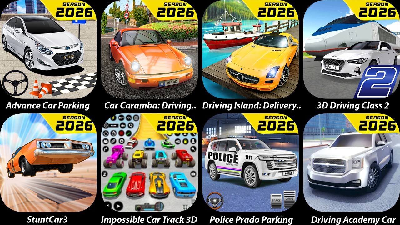Advance Car Parking,3D Driving Class 2,Car Caramba: Driving,Police Prado Parking,Impossible Car